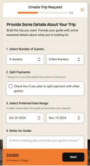 Create trip request interface